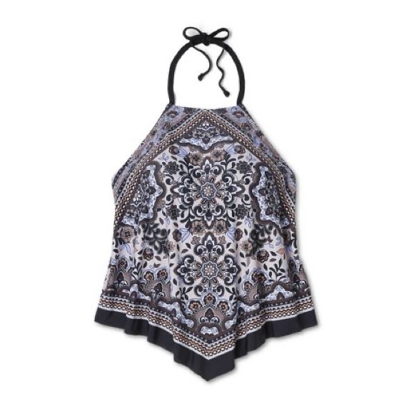 Kona Sol Halter Tankini Bikini Swim Top Black Floral Print Size Small - Picture 3 of 9